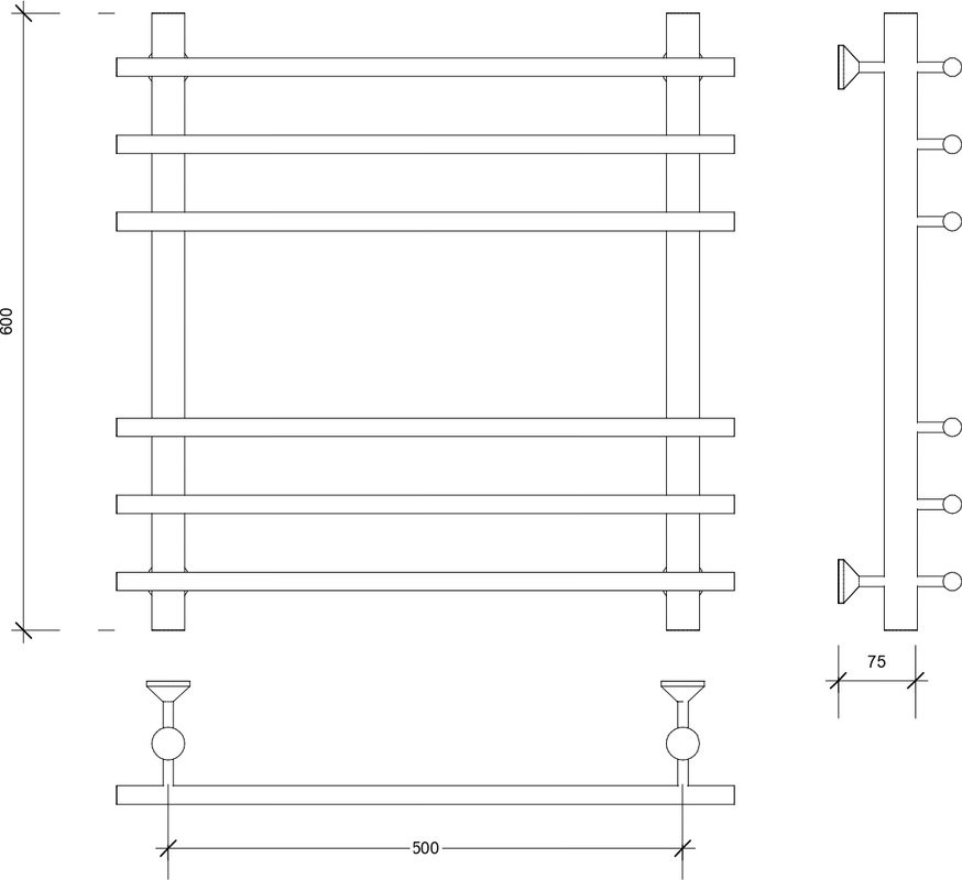 Полотенцесушитель водяной Secado Турин Плюс 60x55 см, матовый черный, лесенка