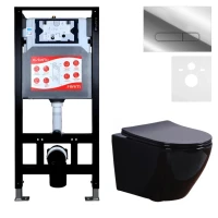 Комплект 3 в 1 Унитаз подвесной Esbano Azalea ESUPAZALB + Инсталляция Fram + Кнопка ESINOVL17SC цвет глянцевый хром