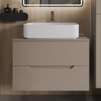 Тумба с раковиной Orange Line 80 подвесная, 2 ящика, матовый латте с раковиной B07-600W