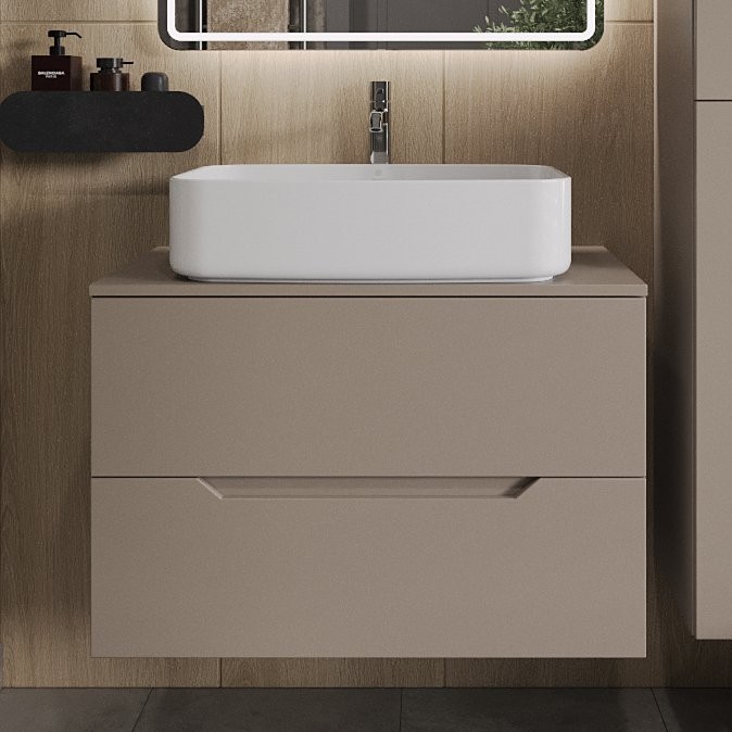 Тумба с раковиной Orange Line 80 подвесная, 2 ящика, матовый латте с раковиной B07-600W