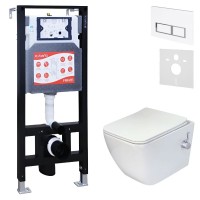 Комплект 3 в 1 Унитаз подвесной Esbano ESWBLEONWN + Инсталляция Fram + Кнопка ESINPRK12GW цвет глянцевый белый