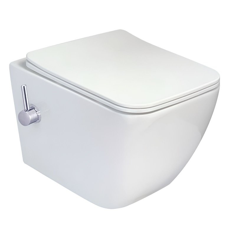 Комплект 3 в 1 Унитаз подвесной Esbano ESWBLEONWN + Инсталляция Fram + Кнопка ESINPRK12GW цвет глянцевый белый