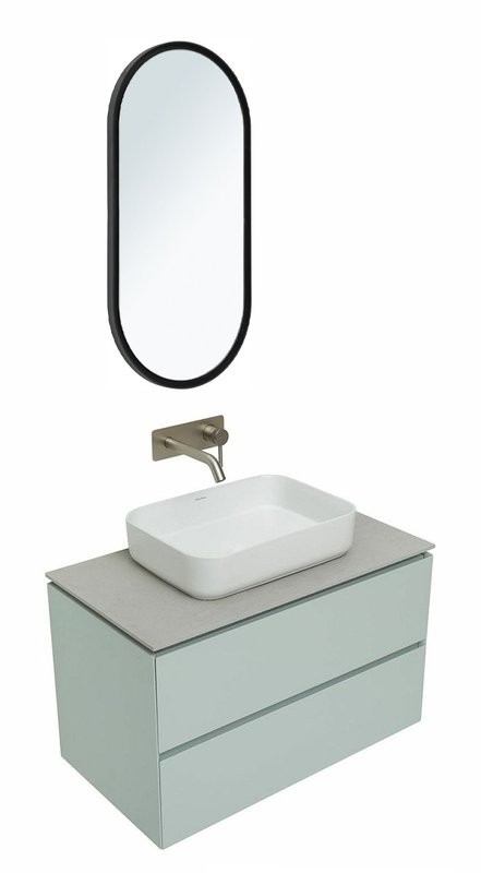 Мебель для ванной комнаты Allen Brau Infinity 85 подвесная, папирус матовый, столешница серый структ