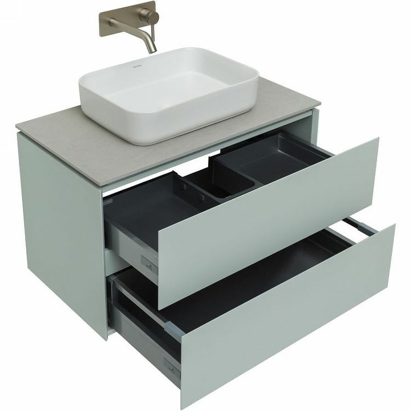 Мебель для ванной комнаты Allen Brau Infinity 85 подвесная, папирус матовый, столешница серый структ