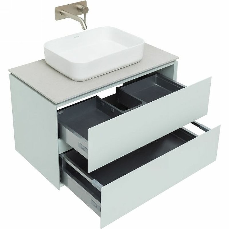 Мебель для ванной комнаты Allen Brau Infinity 85 подвесная, папирус матовый, столешница серый структ