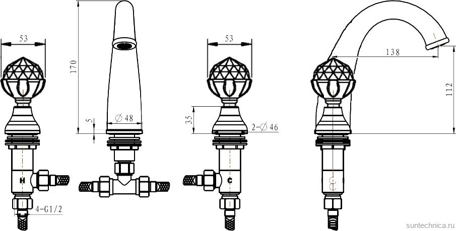 Смеситель для раковины Boheme Brillante Presente 357