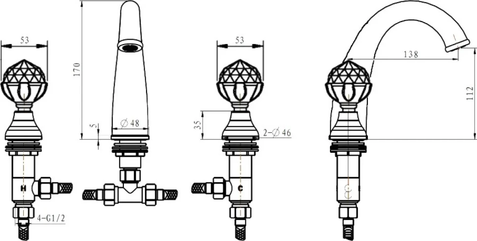 Смеситель для раковины Boheme Brillante Presente 357