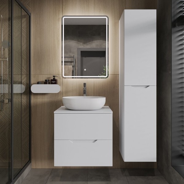 Мебель для ванной комнаты Orange Line 60 подвесная, 2 ящика, матовая белая с раковиной B05-480W