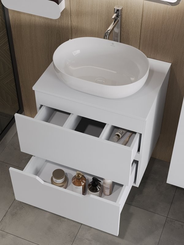 Мебель для ванной комнаты Orange Line 60 подвесная, 2 ящика, матовая белая с раковиной B05-480W