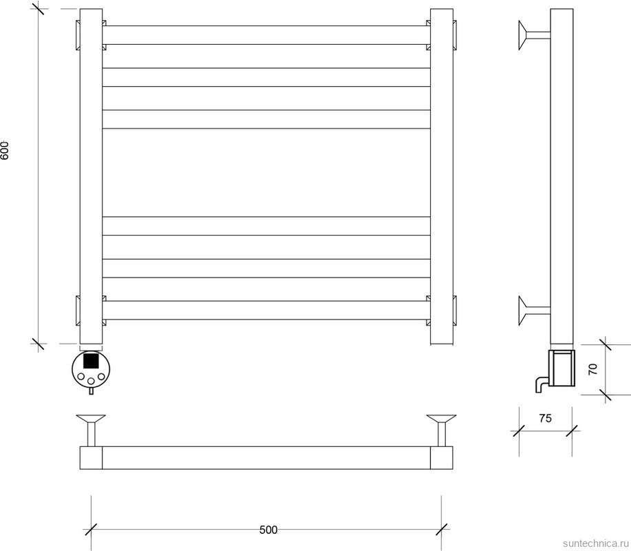 Полотенцесушитель электрический Secado Корато 3 L 65x55 см, подключение слева, хром, лесенка