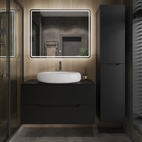 Тумба под раковину со столешницей Orange Line 100 подвесная, 2 ящика, матовая черная