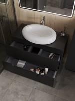 Тумба под раковину со столешницей Orange Line 100 подвесная, 2 ящика, матовая черная