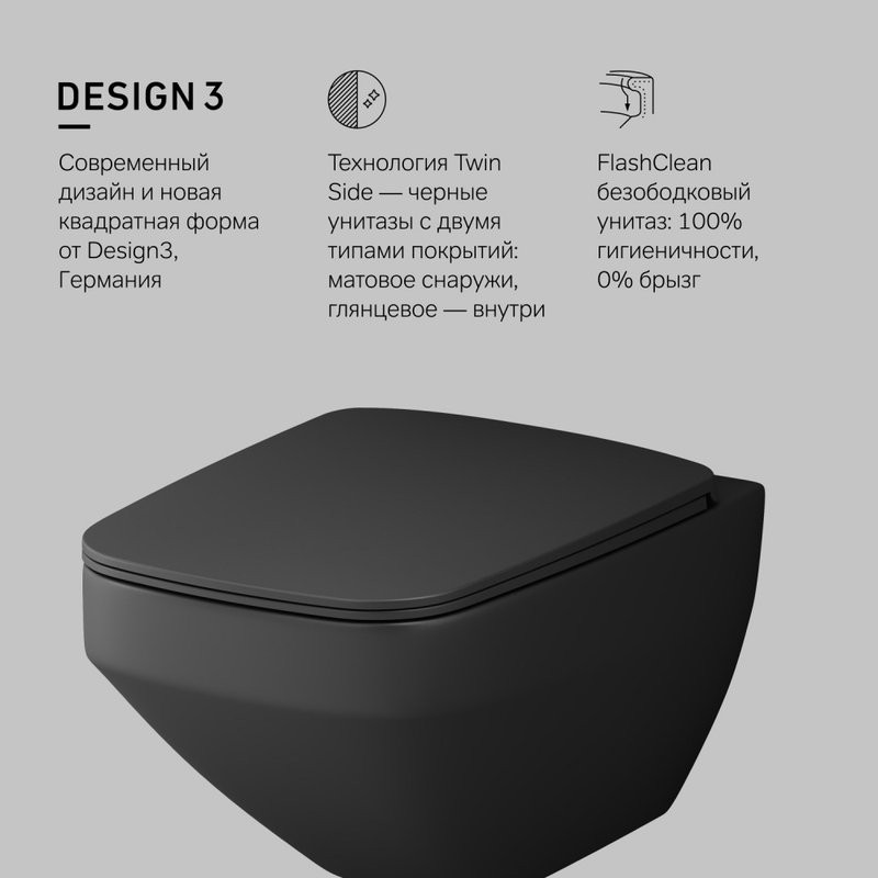 Унитаз подвесной AM.PM Inspire V2.0 FlashClean C50A1700MBSC безободковый, черный матовый