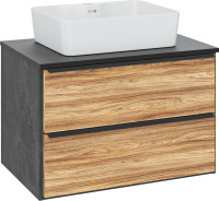 Тумба с раковиной Runo Мальта 70 подвесная, дуб, черная, раковина Lavello 50