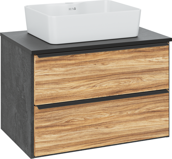Тумба с раковиной Runo Мальта 70 подвесная, дуб, черная, раковина Lavello 50