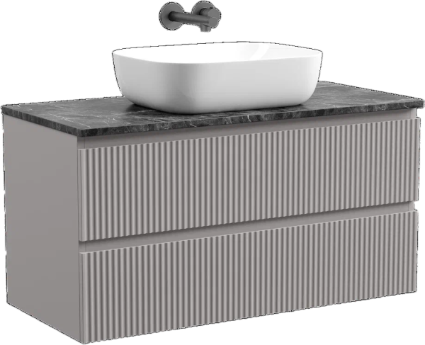 Тумба с раковиной Sancos Snob R 100 см, doha soft, столешница черный мрамор, раковина CN6008