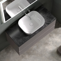 Тумба с раковиной Sancos Snob R 100 см, doha soft, столешница черный мрамор, раковина CN6008