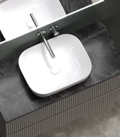 Тумба с раковиной Sancos Snob R 100 см, doha soft, столешница черный мрамор, раковина CN6008