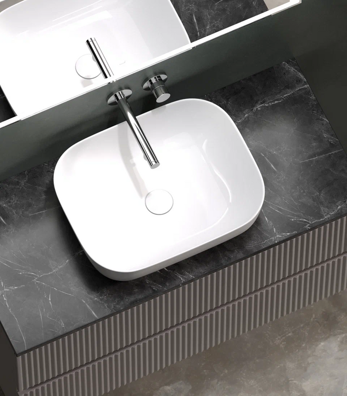 Тумба с раковиной Sancos Snob R 100 см, doha soft, столешница черный мрамор, раковина CN6008