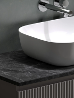 Тумба с раковиной Sancos Snob R 100 см, doha soft, столешница черный мрамор, раковина CN6008