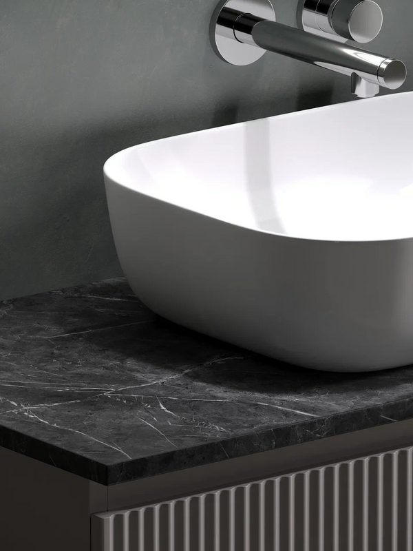 Тумба с раковиной Sancos Snob R 100 см, doha soft, столешница черный мрамор, раковина CN6008