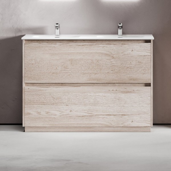 Тумба с раковиной Sancos Libra Floor 120 двойная белая раковина CN7004, дуб галифакс натуральный