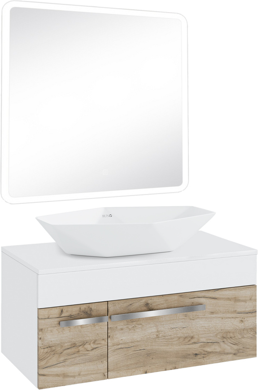 Мебель для ванной комнаты Runo Вудлайн 85 крафтовый дуб, раковина Poligono 65