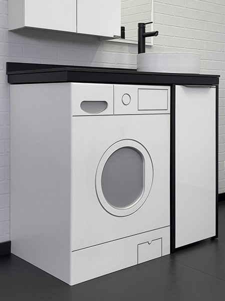 Тумба с раковиной Comforty Лозанна 100 напольная, под стиральную машину, белый глянец