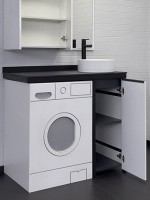 Тумба с раковиной Comforty Лозанна 100 напольная, под стиральную машину, белый глянец