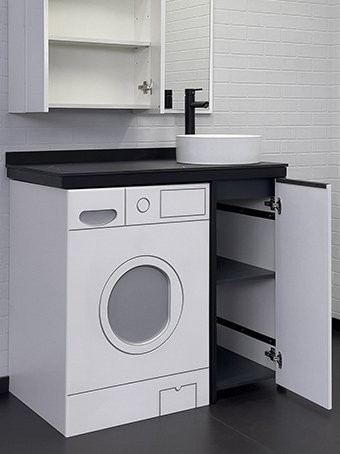 Тумба с раковиной Comforty Лозанна 100 напольная, под стиральную машину, белый глянец