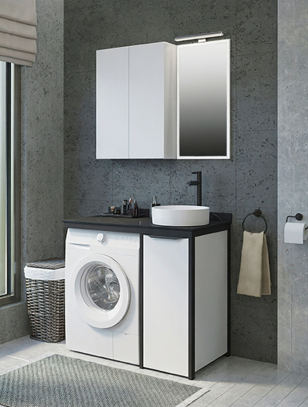 Тумба с раковиной Comforty Лозанна 100 напольная, под стиральную машину, белый глянец