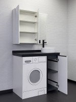 Тумба с раковиной Comforty Лозанна 100 напольная, под стиральную машину, белый глянец