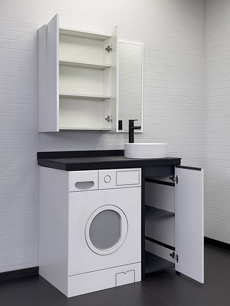 Тумба с раковиной Comforty Лозанна 100 напольная, под стиральную машину, белый глянец