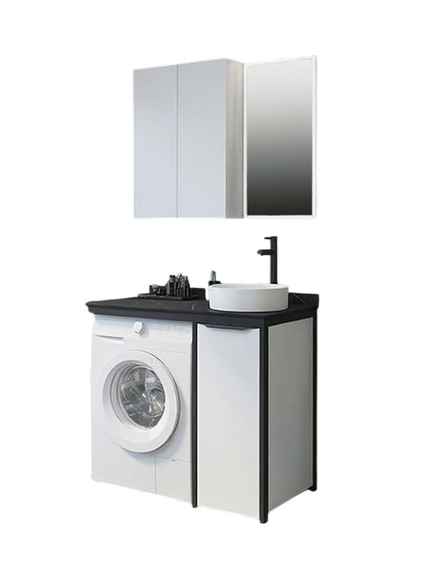 Тумба с раковиной Comforty Лозанна 100 напольная, под стиральную машину, белый глянец