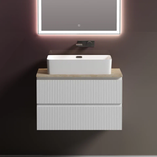 Тумба с раковиной Sancos Snob T 80 см, bianco, столешница бежевая, раковина CN5025