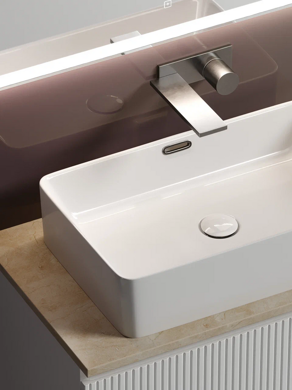Тумба с раковиной Sancos Snob T 80 см, bianco, столешница бежевая, раковина CN5025
