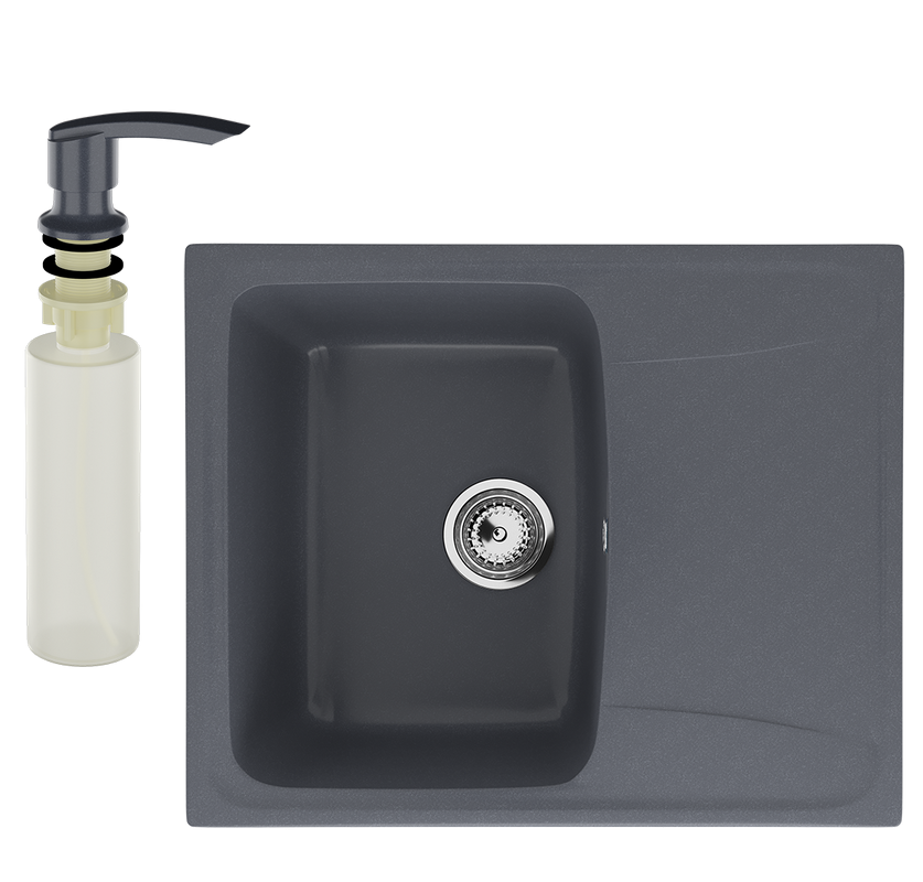 Мойка кухонная Ulgran U-201 343 антрацит + дозатор U-02 антрацит