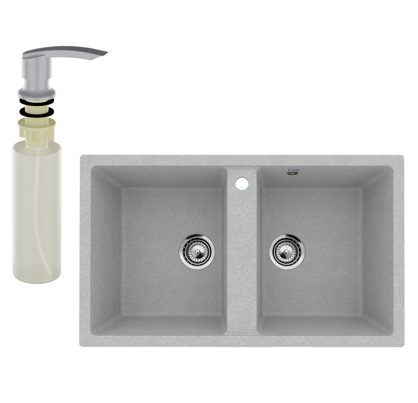 Мойка кухонная Ulgran U-708 342 графит + дозатор U-02 графит