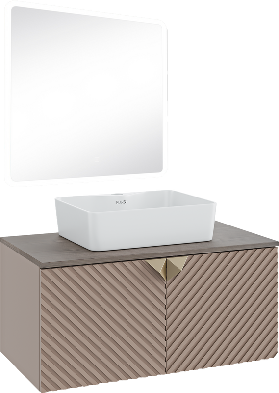 Мебель для ванной комнаты Runo Андорра 85 кашемир серый, дуб какао, раковина Lavello 50