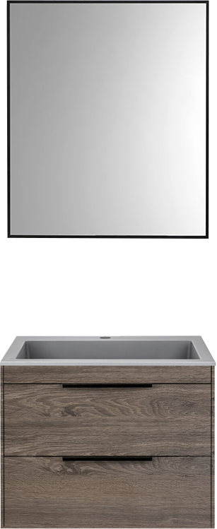 Мебель для ванной комнаты Vincea Chiara 2D 60, 2 ящика, темный дуб, с серой раковиной