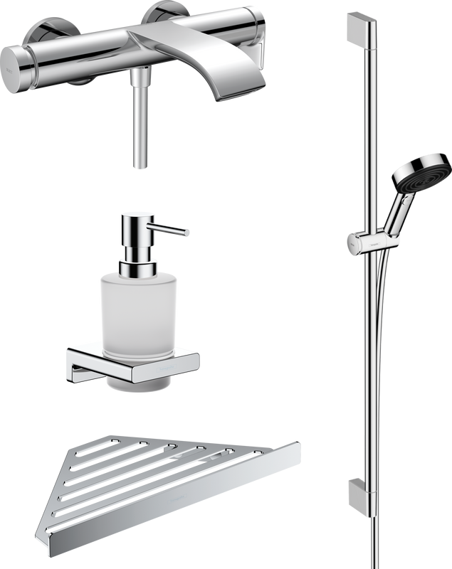 Смеситель для ванны с душем Hansgrohe Vivenis 75420000 + Душевой гарнитур 24170000 + аксессуары для ванной