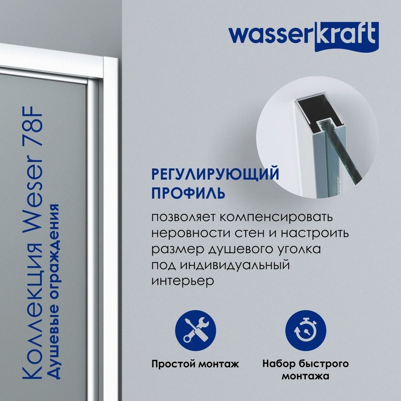 Душевая дверь в нишу Wasserkraft Weser 78F12 100 см