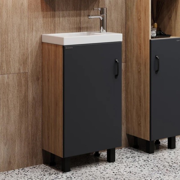 Тумба под раковину Onika Тимбер 45 серая матовая, дуб сонома