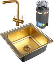 Комплект Мойка Zorg Inox PVD SZR-5050 bronze + Смеситель Inox SZR-7039 BRONZE бронза + Измельчитель Bort Titan 4000