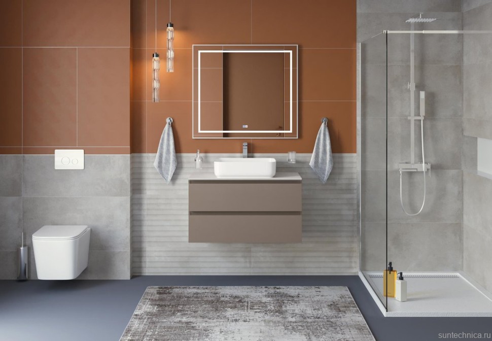 Тумба под раковину со столешницей BelBagno Kraft 100 подвесная, матовая бежевая, столешница kep-100-bo