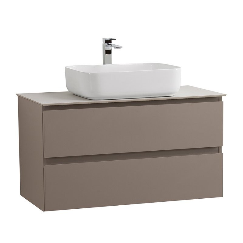 Тумба под раковину со столешницей BelBagno Kraft 100 подвесная, матовая бежевая, столешница kep-100-bo