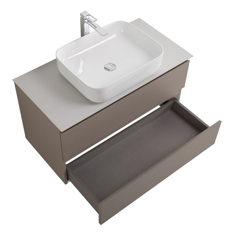 Тумба под раковину со столешницей BelBagno Kraft 100 подвесная, матовая бежевая, столешница kep-100-bo