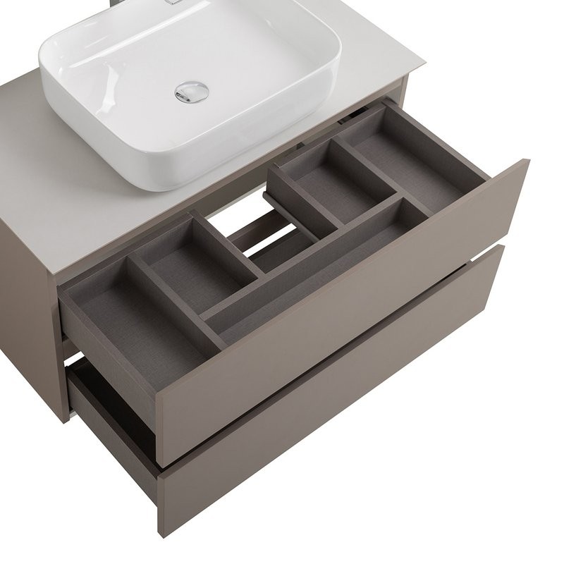 Тумба под раковину со столешницей BelBagno Kraft 100 подвесная, матовая бежевая, столешница kep-100-bo