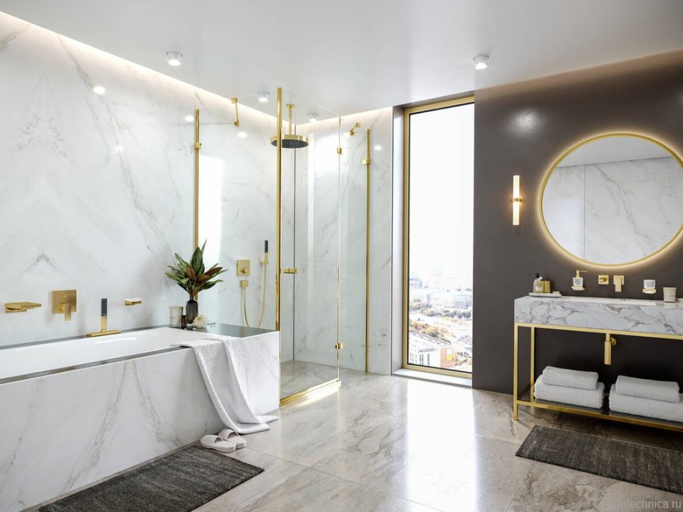 Термостатический смеситель встраиваемый Hansgrohe ShowerSelect 15763990 для душа, полированное золото