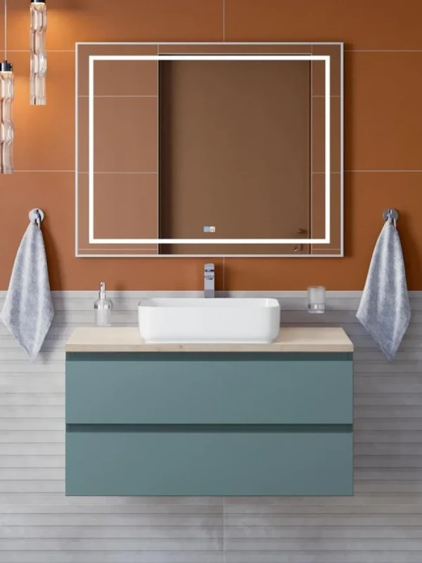 Мебель для ванной комнаты BelBagno Kraft 100 подвесная, матовая голубая, столешница kep-100-mco, раковина BB1304